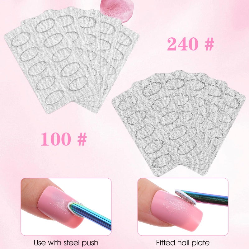 Kifmurase Dual Ended Nail Cuticle Pusher and 100 Pcs Self-Adhesive Sandpaper Sheets, Stainless Steel Nail Pusher Slant Heads Nails Art Pre Polishing Sandpaper for Removing Nails Keratinizer - Image 3